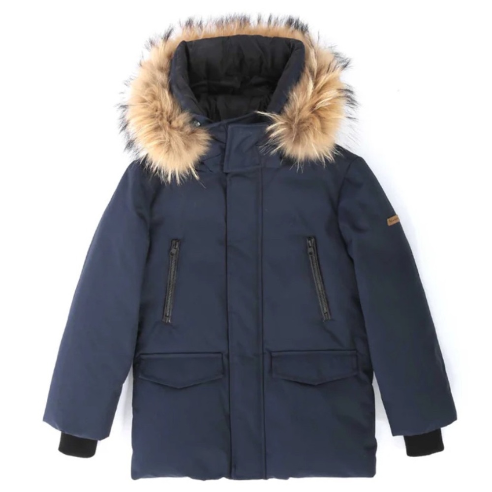 AUTHENTIC KIDS MACKAGE JO NAVY ALL SIZES WINTER DOWN KNEE LENGTH COAT REAL FUR